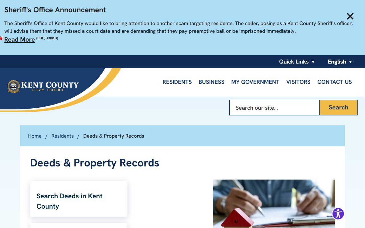Kent County records search page for Dover booking reports