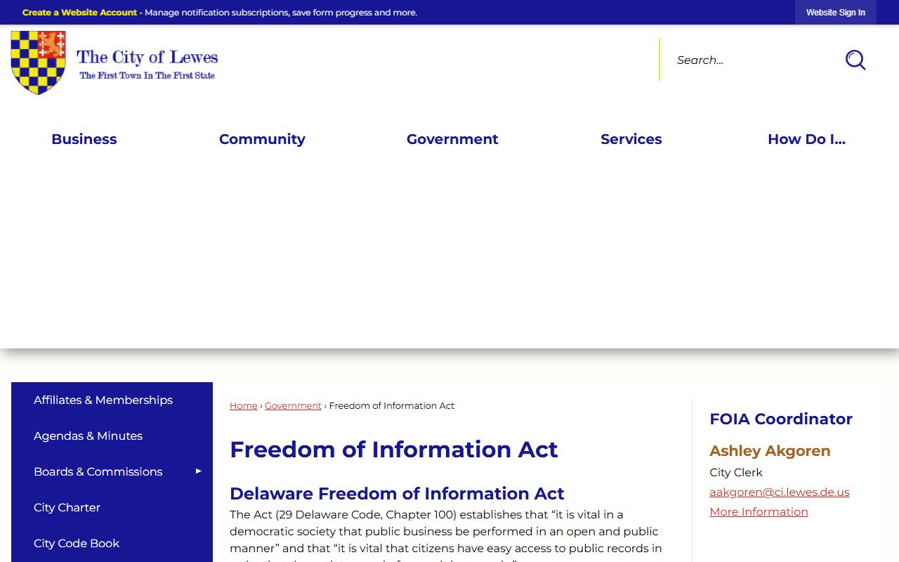 Lewes FOIA information page for Lewes booking reports