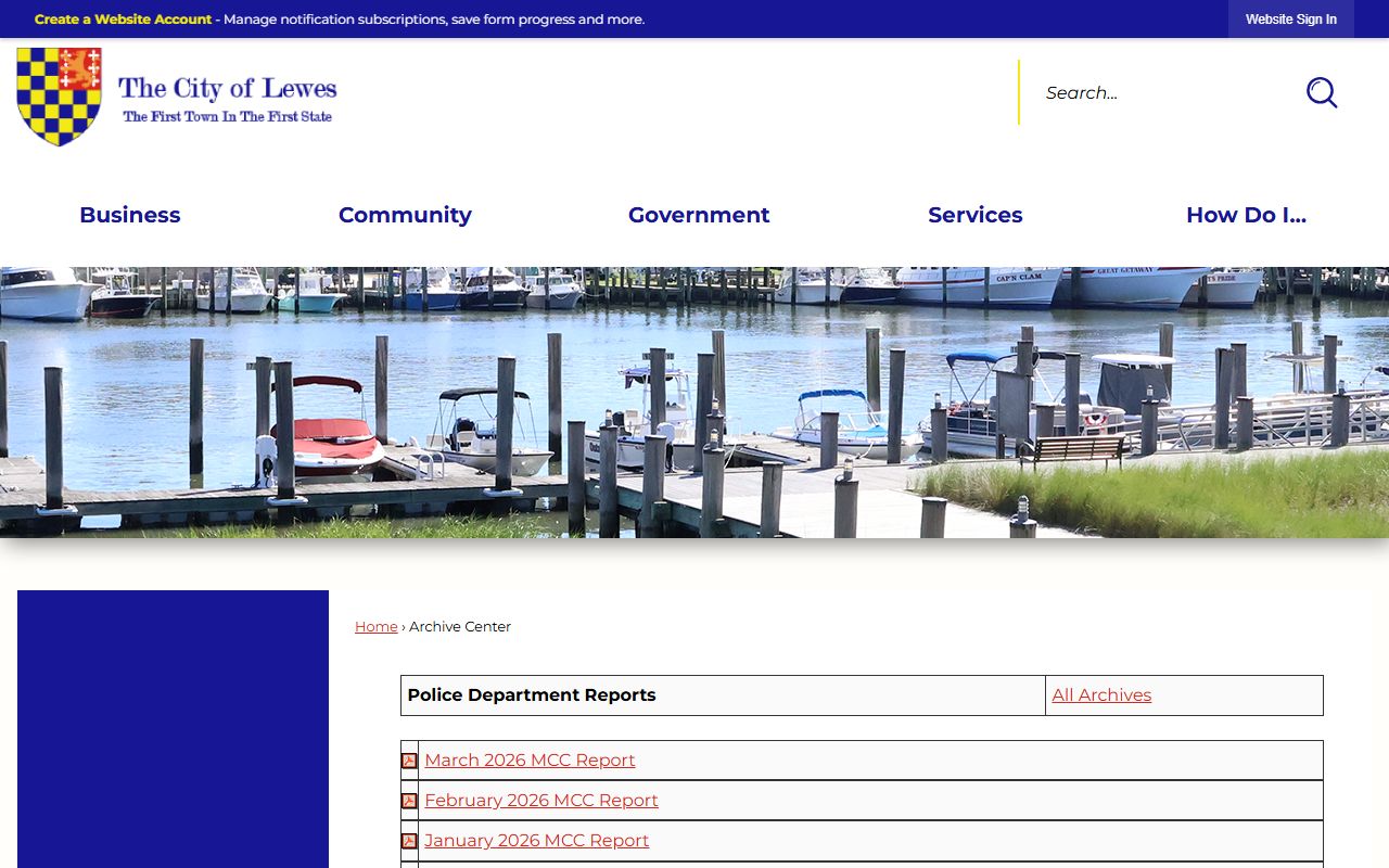 Lewes Police Department reports archive for booking reports