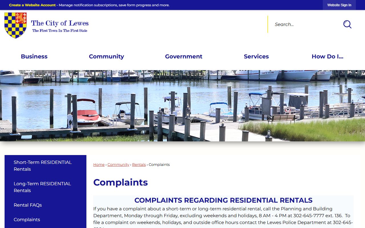 Lewes Police complaints page for booking reports