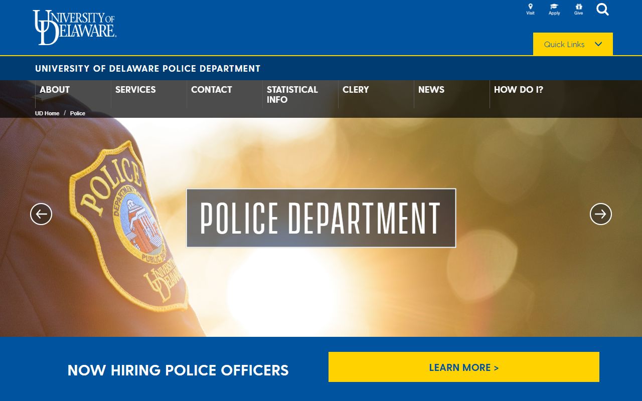 University of Delaware Police page for Newark booking reports