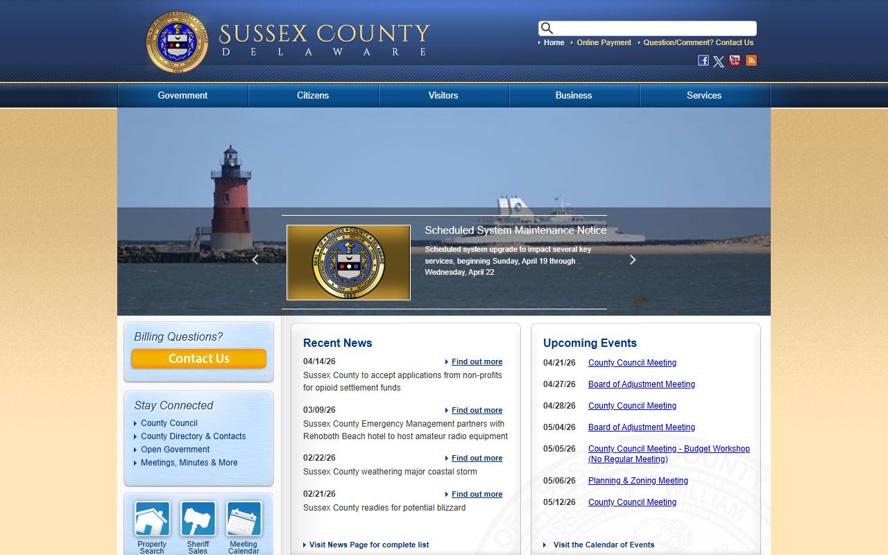 Sussex County government website for Sussex County booking reports