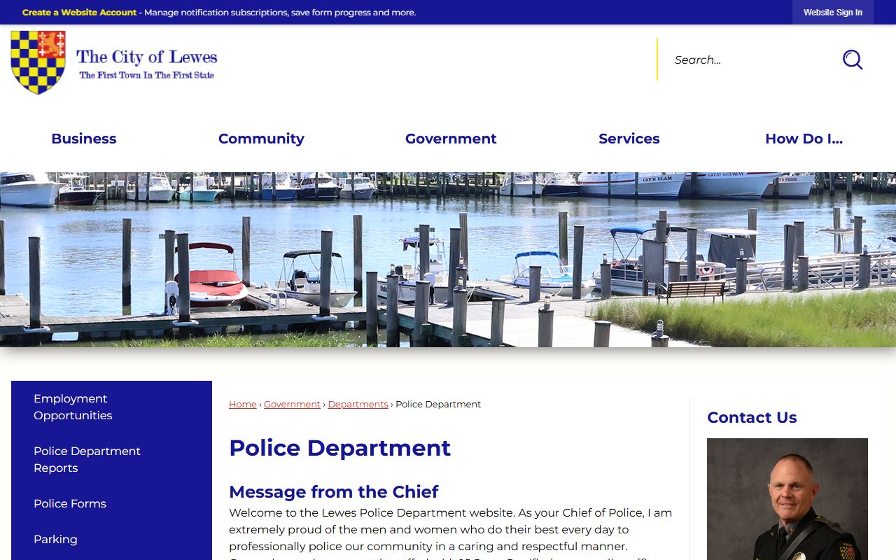 Lewes Police Department page for Sussex County booking reports