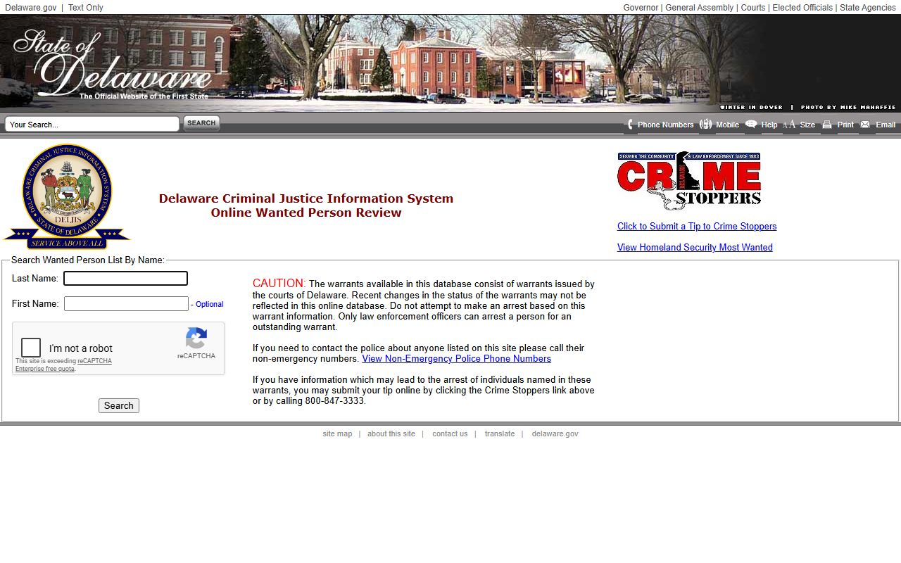 Delaware wanted person public search for booking reports