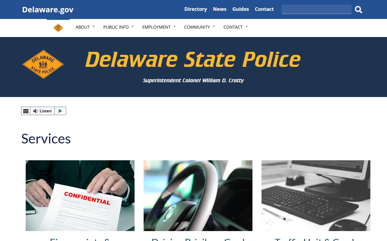 Delaware State Bureau of Identification services for booking reports